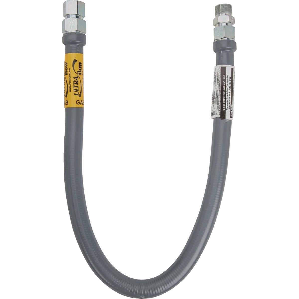 Dormont Ultra Flow 1-1/4 In. OD x 48 In. Stainless Steel Gas Connector, 1 In. Male x 1 In. Female (Tapped 3/4 In. Female)