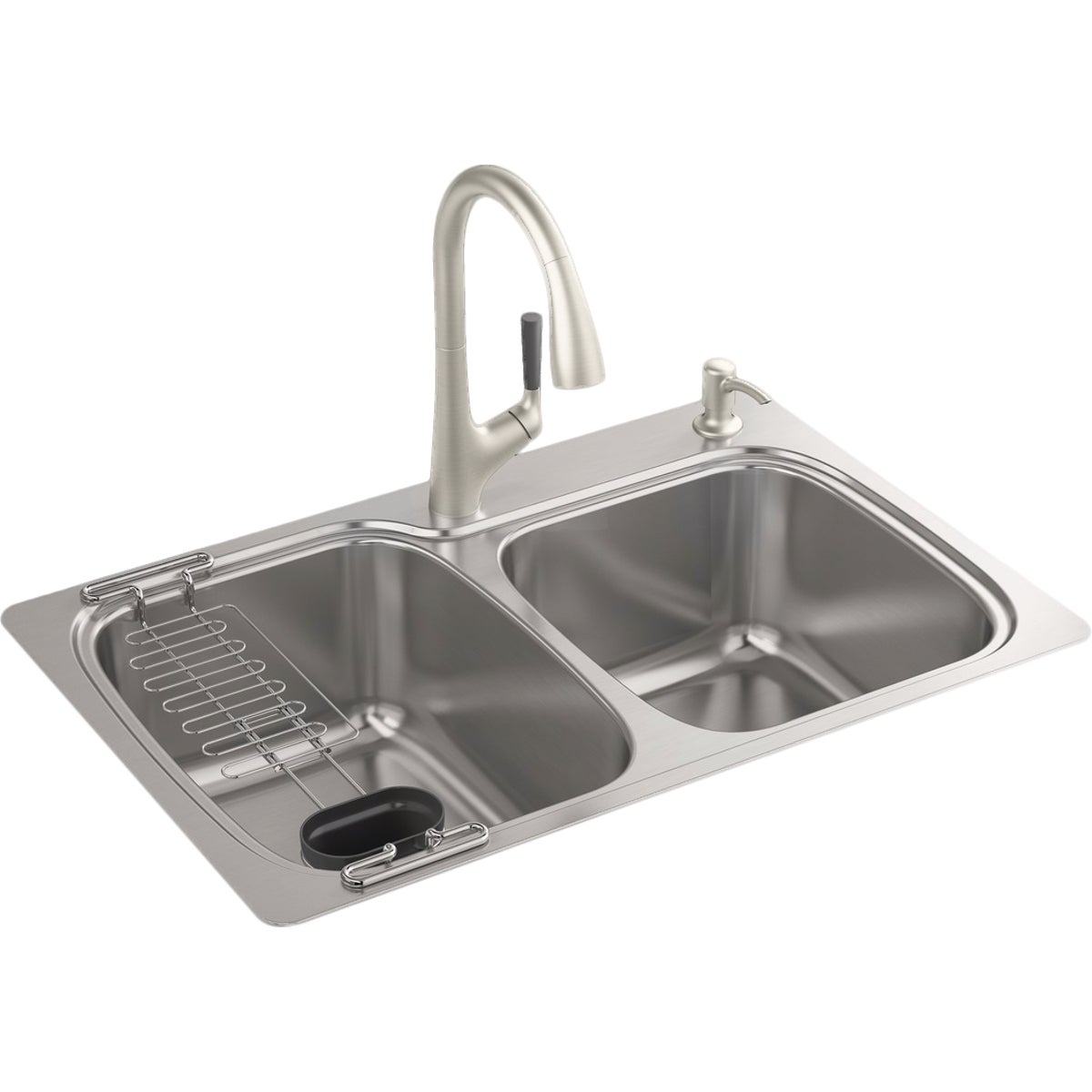 Kohler All-in-One Double Bowl 33 In. x 22 In. x 9 In. Deep Stainless Steel Kitchen Sink Kit, Top/Under Mount