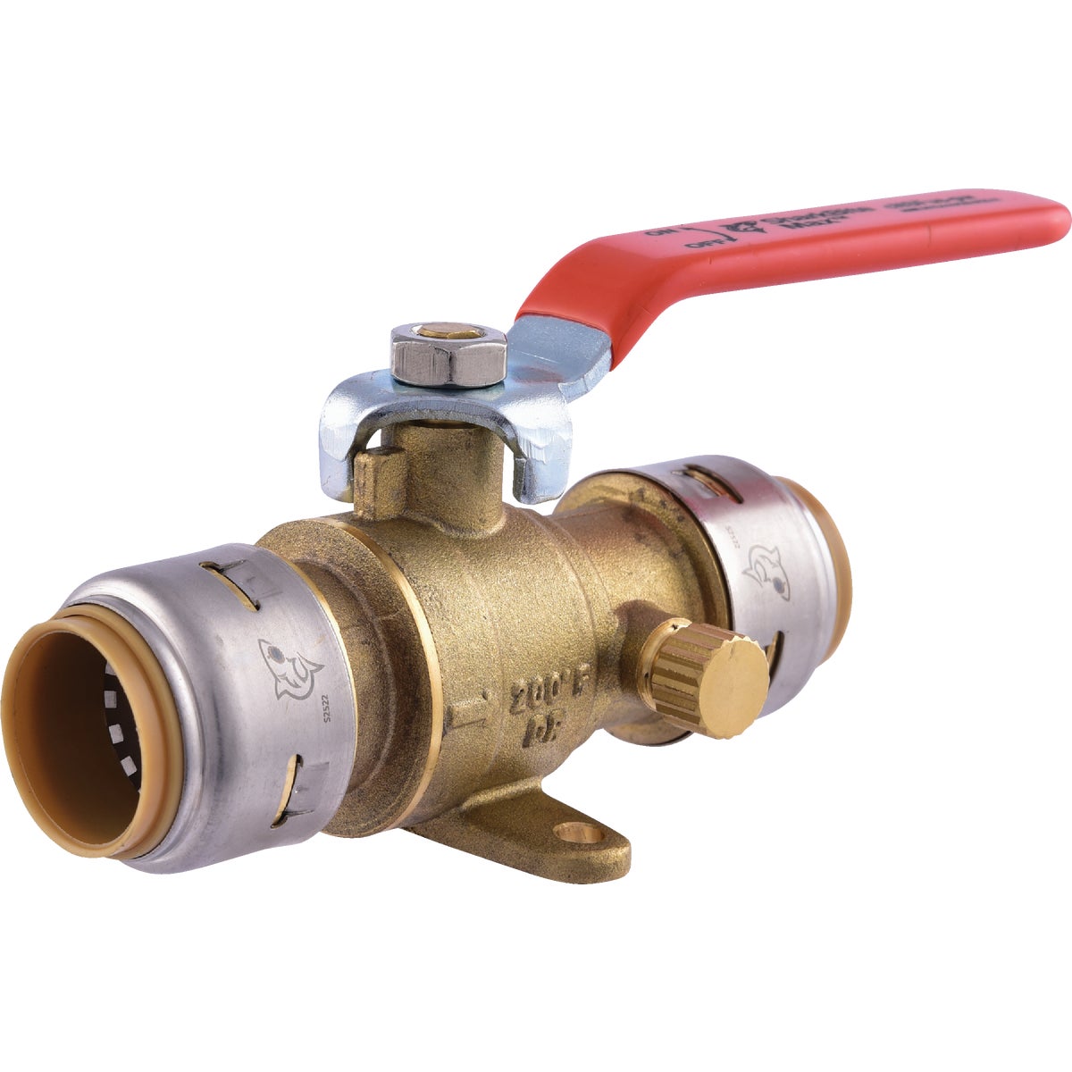 SharkBite 3/4 In. Brass Push-Fit Ball Valve with Drain & Mounting Tab
