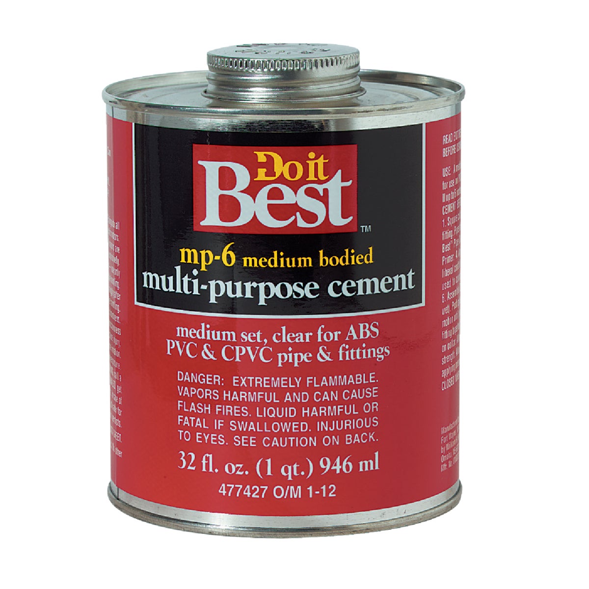 Do it Best 32 Oz. Medium Bodied Clear Multi Purpose Solvent Cement