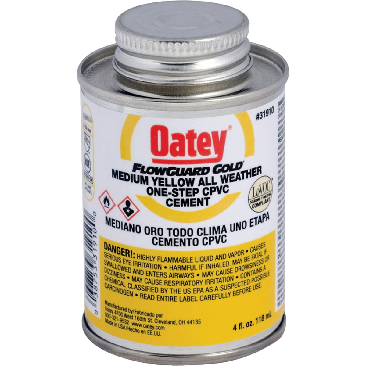 Oatey FlowGuard Gold 4 Oz. Medium Bodied Yellow All Weather One-Step CPVC Cement