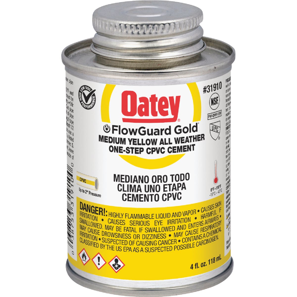 Oatey FlowGuard Gold 4 Oz. Medium Bodied Yellow All Weather One-Step CPVC Cement