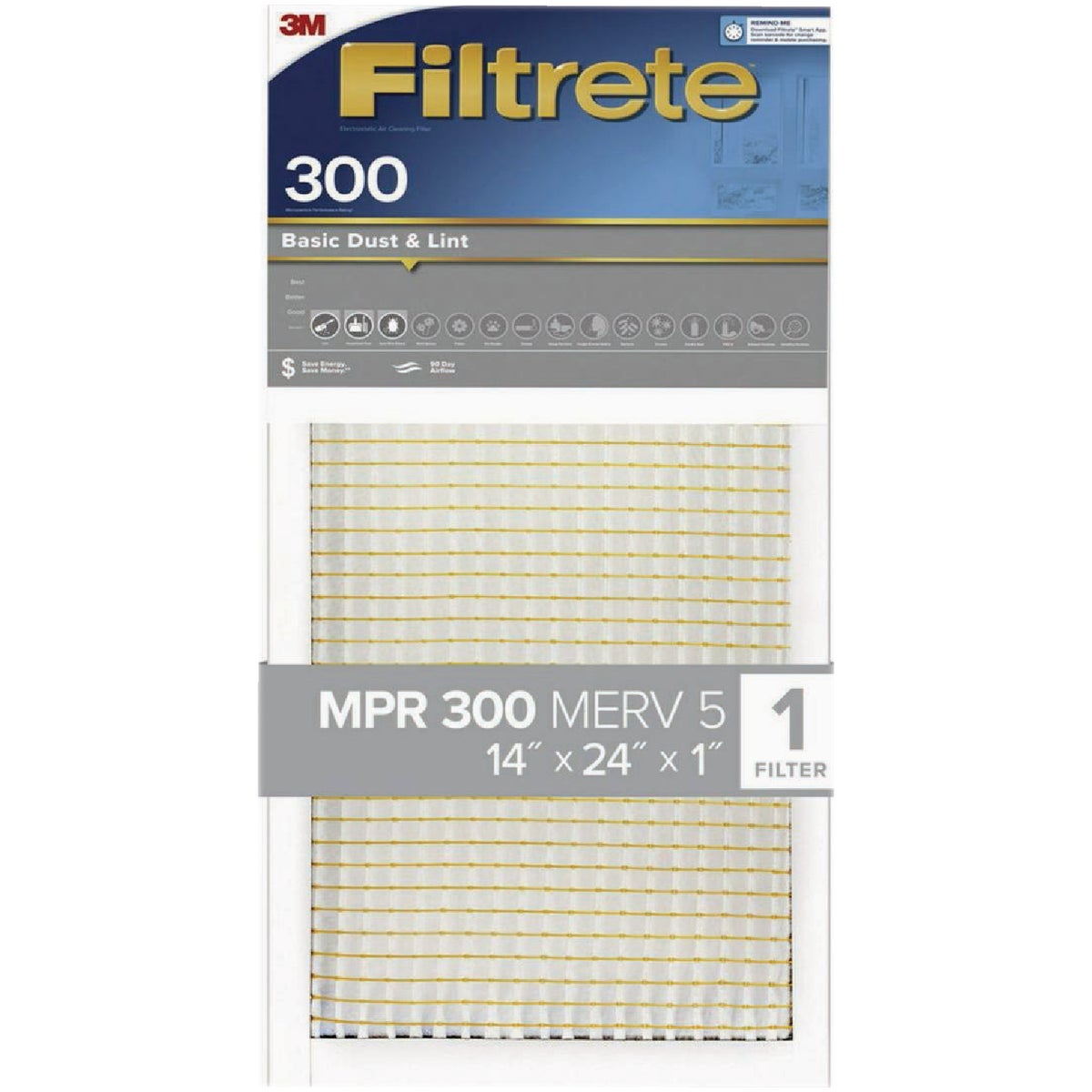 Filtrete 14 In. x 24 In. x 1 In. 300 MPR Basic Dust & Lint Furnace Filter, MERV 5