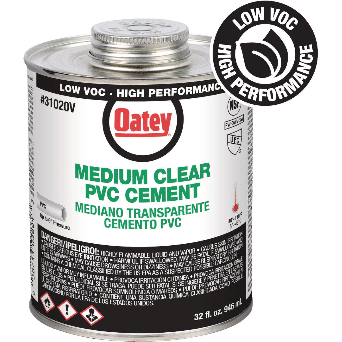 Oatey 32 Oz. Low Voc Medium Bodied Clear PVC Cement