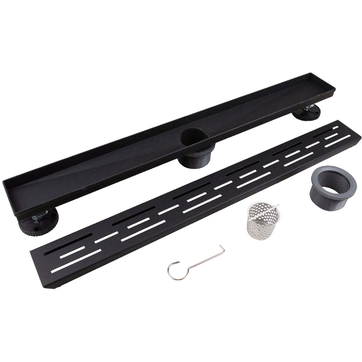 B&K 24 In. Linear Shower Drain Offset Pattern Grate Matte Black