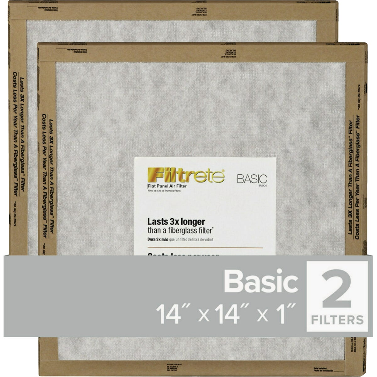 Filtrete 14 In. x 14 In. x 1 In. Basic MPR Flat Panel Furnace Filter, MERV 2 (2-Pack)