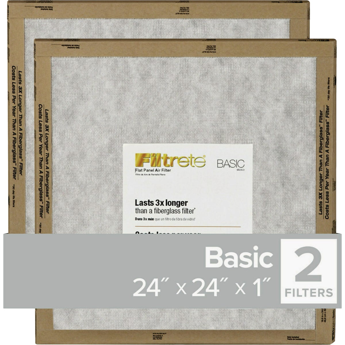 Filtrete 24 In. x 24 In. x 1 In. Basic MPR Flat Panel Furnace Filter, MERV 2 (2-Pack)