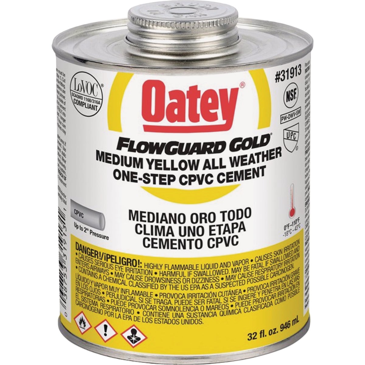 Oatey FlowGuard Gold 32 Oz. Medium Bodied Yellow All Weather One-Step CPVC Cement