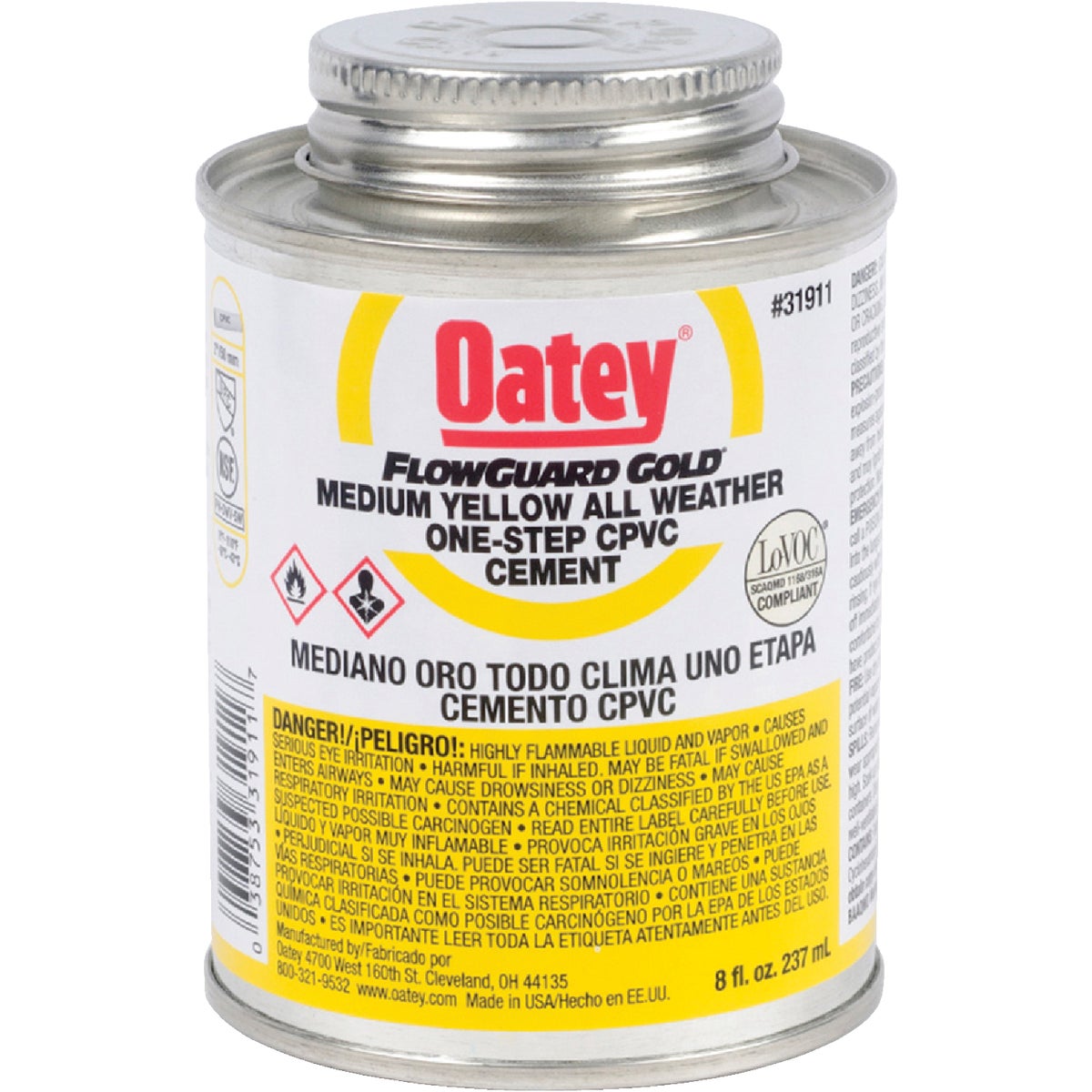 Oatey FlowGuard Gold 8 Oz. Medium Bodied Yellow All Weather One-Step CPVC Cement