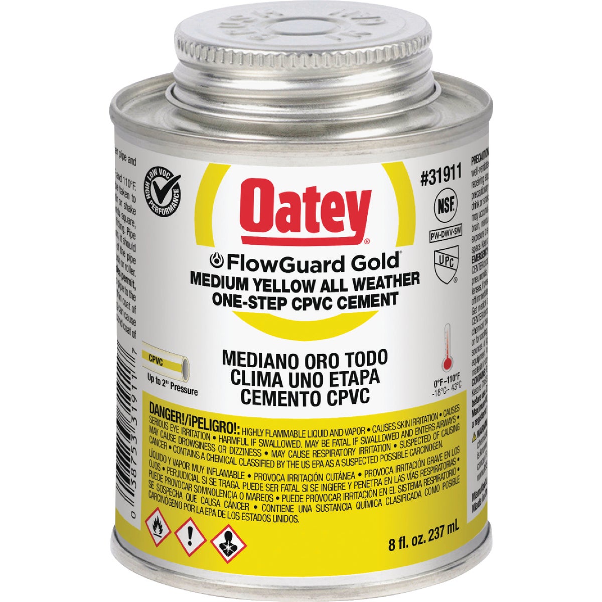 Oatey FlowGuard Gold 8 Oz. Medium Bodied Yellow All Weather One-Step CPVC Cement