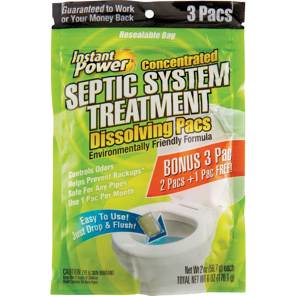 Instant Power Concentrated Septic Tank Treatment Dissolving Pacs (3-Pack)