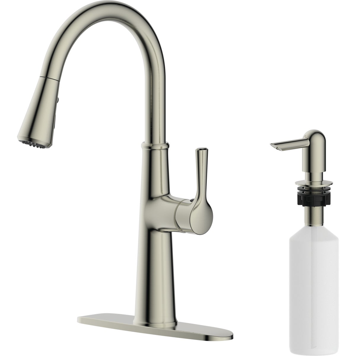 Common Goods Heritage 1-Handle Kitchen Faucet with Side Spray, Brushed Nickel