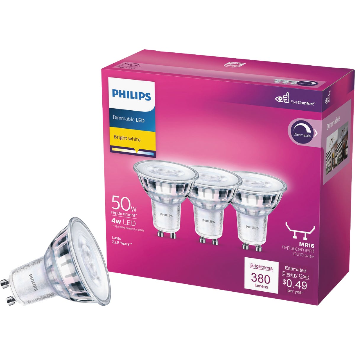 Philips 50W Equivalent Bright White MR16 GU10 Base LED Floodlight Light Bulb (3-Pack)