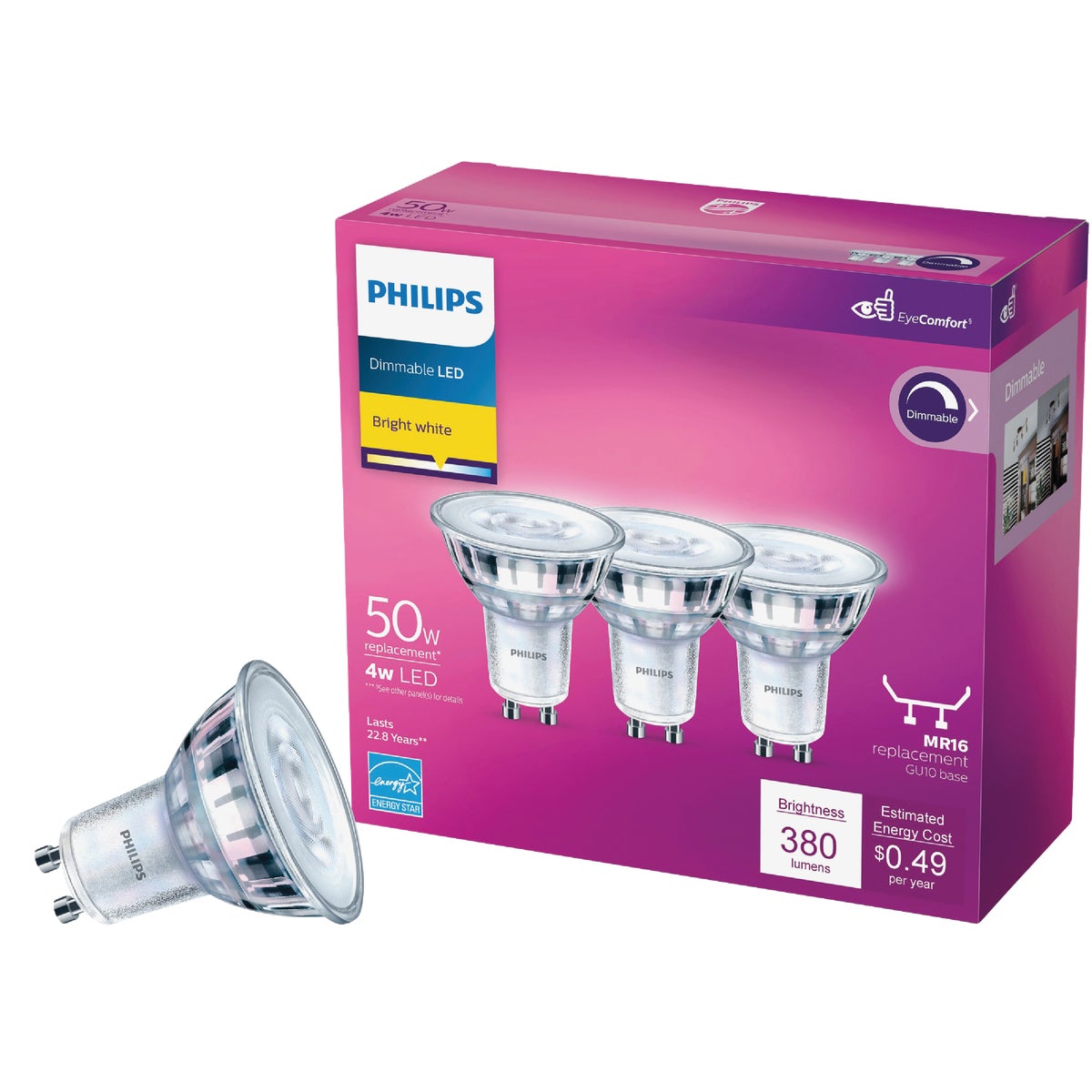 Philips 50W Equivalent Bright White MR16 GU10 Base LED Floodlight Light Bulb (3-Pack)