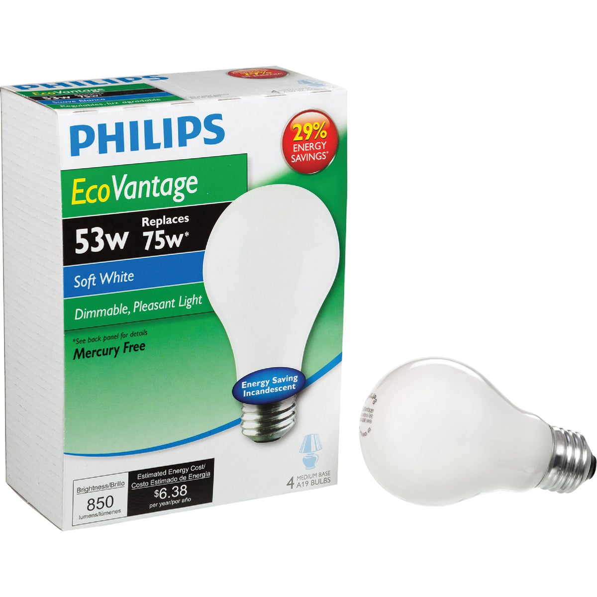 Philips EcoVantage A19 Medium Halogen Light Bulb