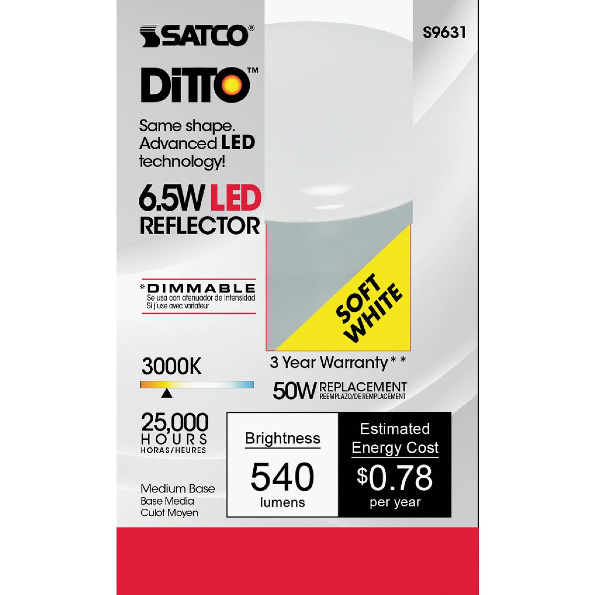 Satco Ditto 50W Equivalent Warm White R20 Medium Dimmable LED Floodlight Light Bulb