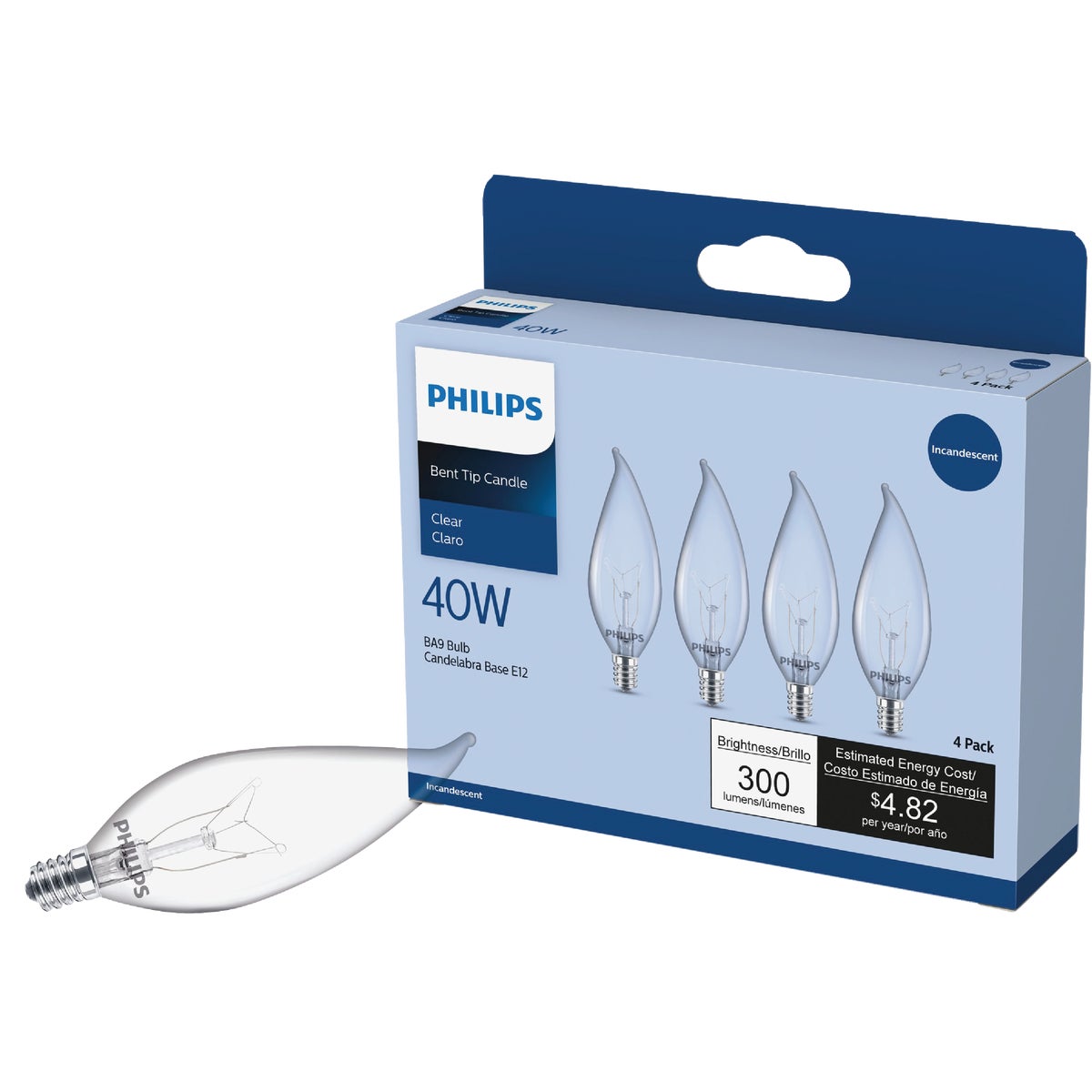 Philips DuraMax 40W Clear Candelabra BA9 Incandescent Bent Tip Light Bulb (4-Pack)
