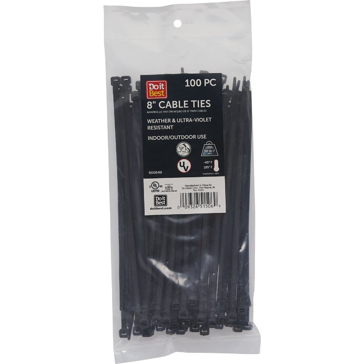 Do it 7 In. x 0.189 In. Black Molded Nylon Weather Resistant Cable Tie (100-Pack)