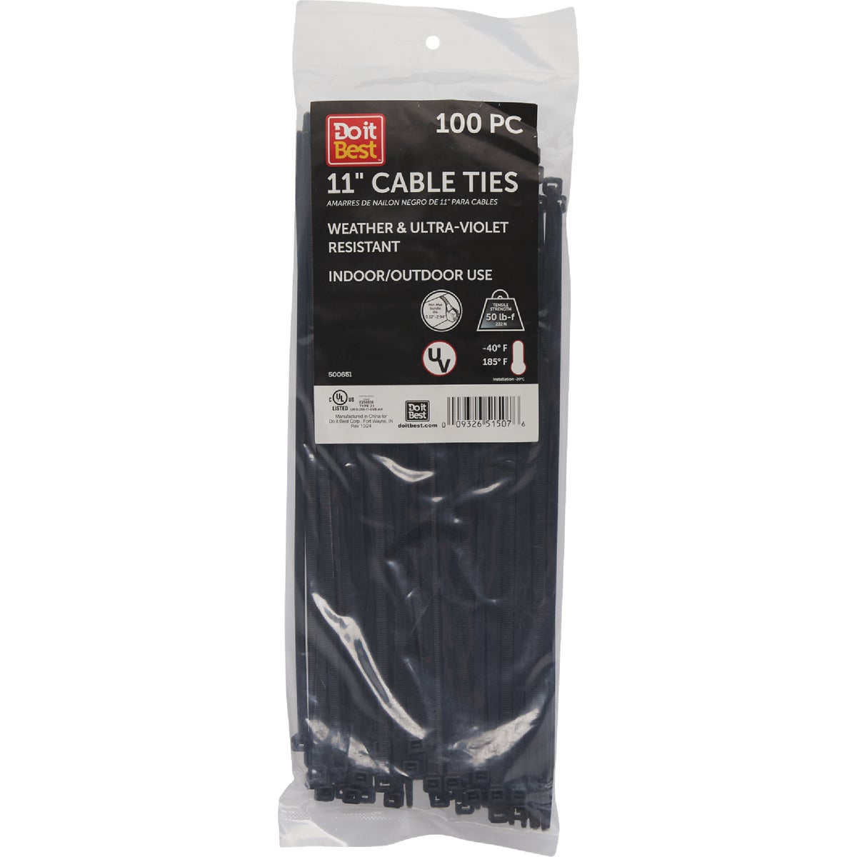 Do it 11 In. x 0.189 In. Black Molded Nylon Weather Resistant Cable Tie (100-Pack)