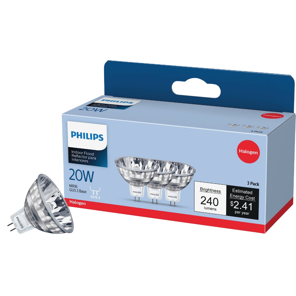 Philips 35W Equivalent Clear GU5.3 Base MR16 Halogen Floodlight Light Bulb (3-Pack)