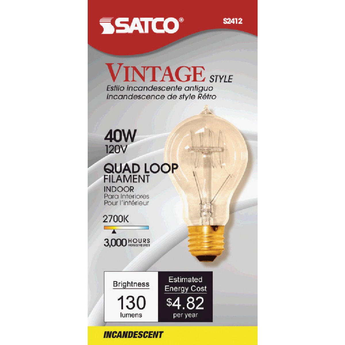 Satco 40W Clear Medium Edison A19 Incandescent Vintage Light Bulb
