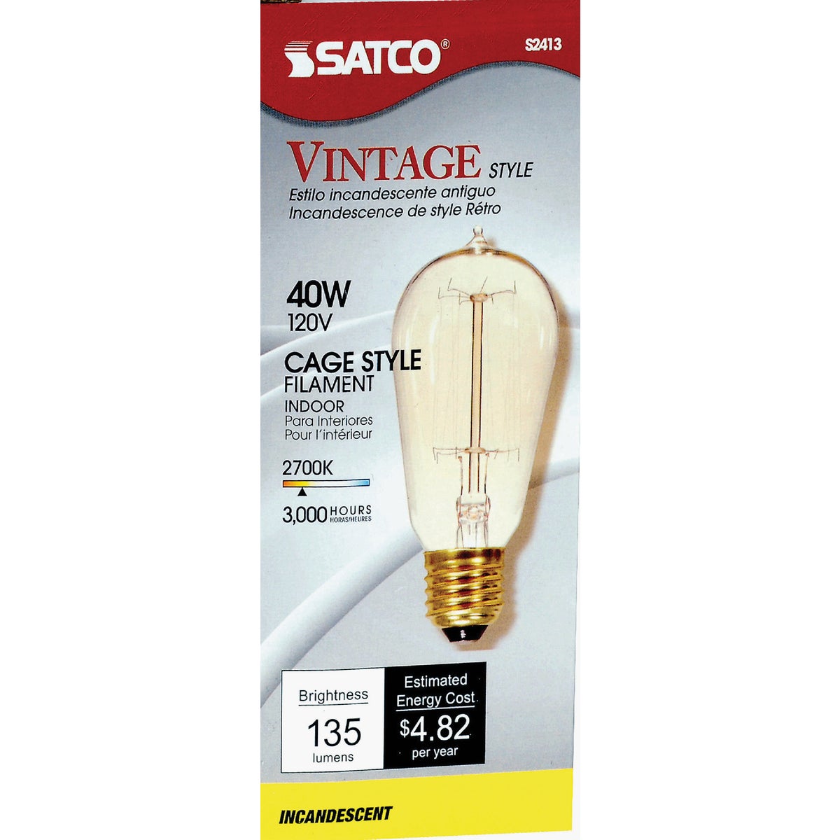 Satco 40W Clear Medium ST19 Incandescent Vintage Light Bulb