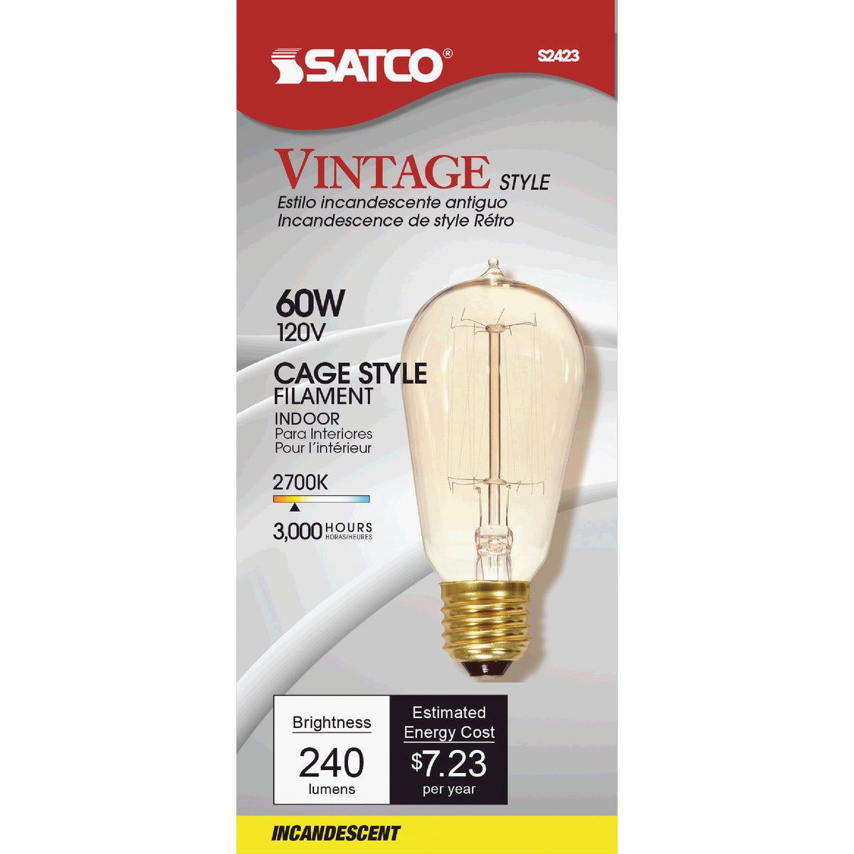 Satco 60W Clear Medium ST19 Incandescent Vintage Light Bulb