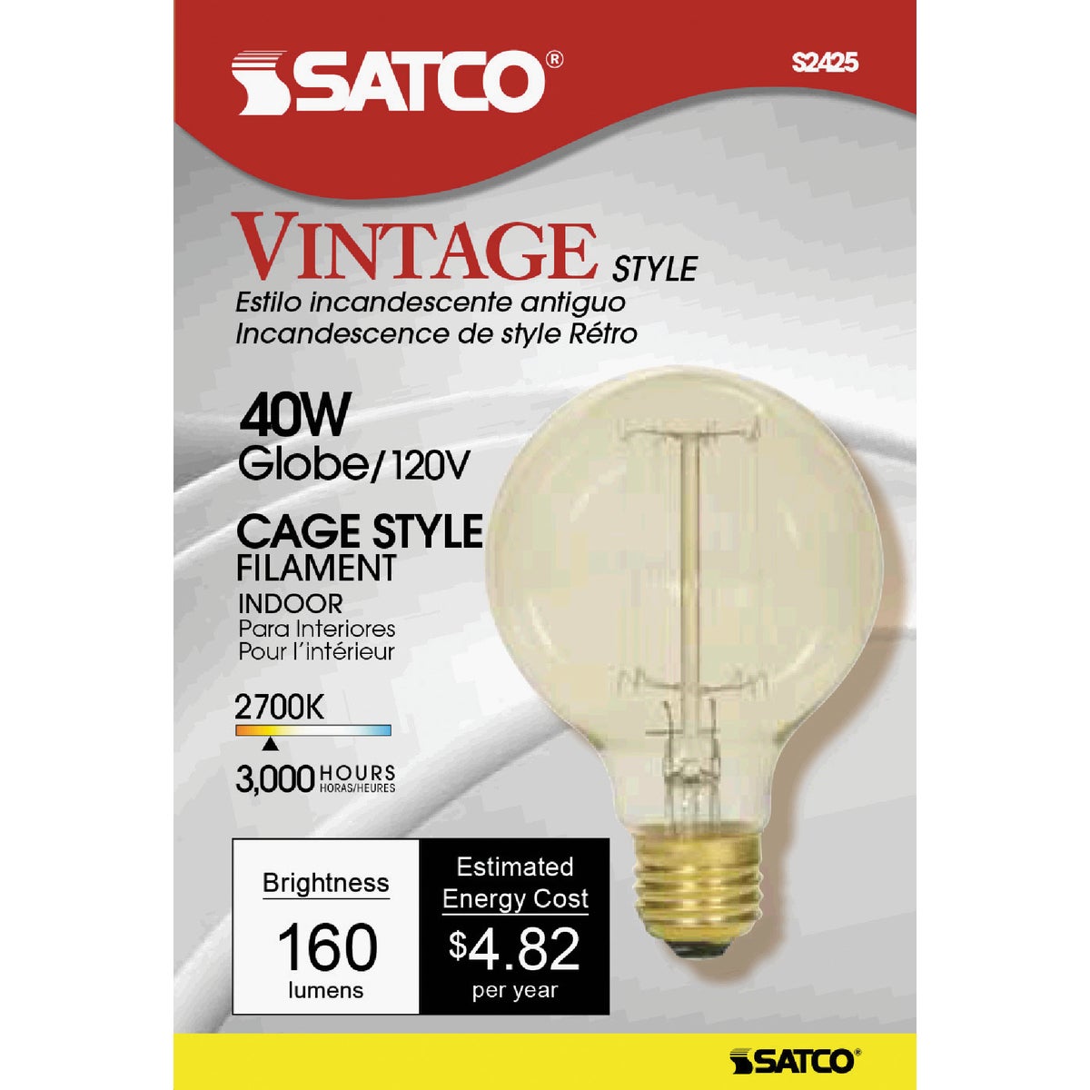 Satco 40W Clear Soft White Medium Base G25 Vintage Edison Cage Style Filament Incandescent Globe Light Bulb