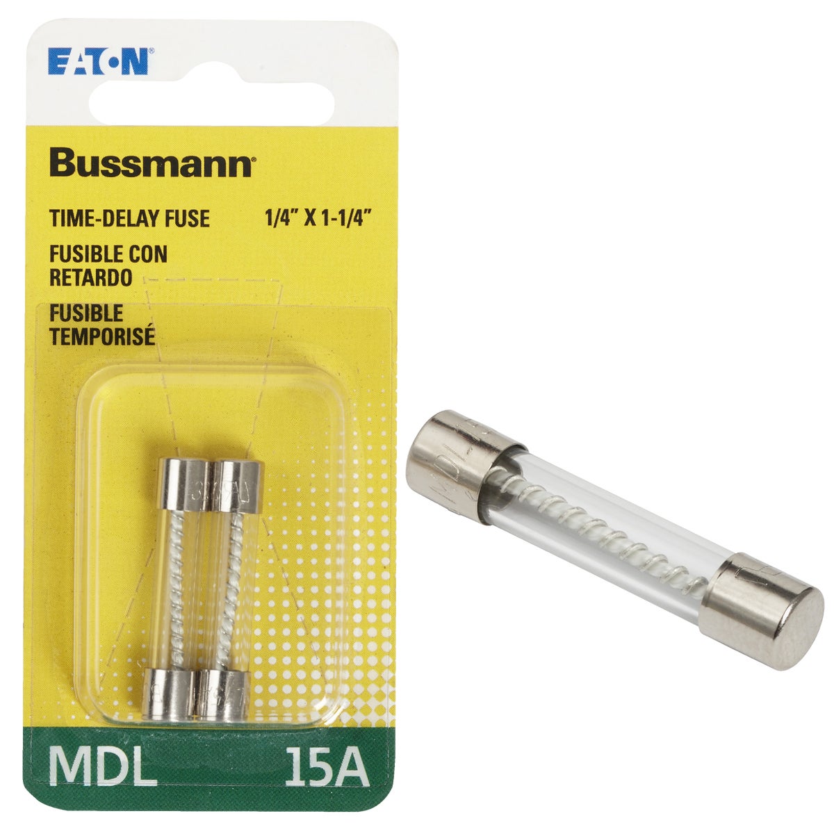 Bussmann 15A MDL Glass Tube Electronic Fuse (2-Pack)