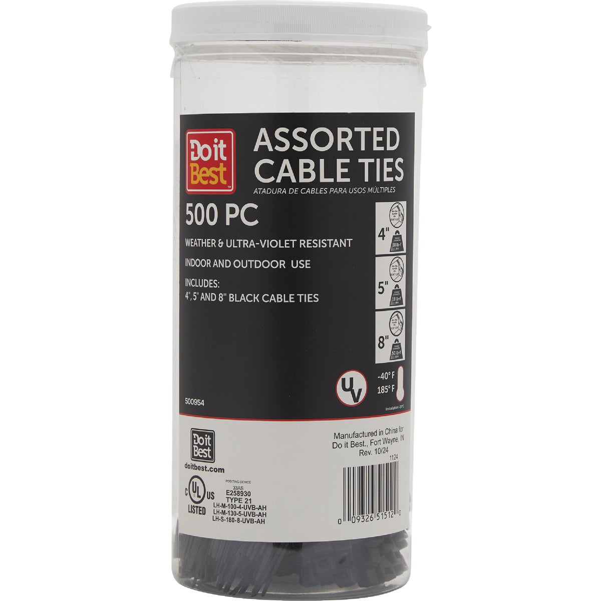 Do it Weather Resistant Self-Locking Molded Nylon Black Cable Tie Assortment (500-Piece)