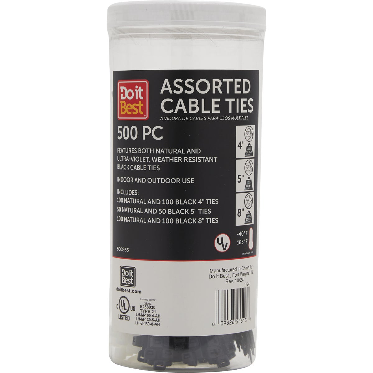 Do it Self-Locking Molded Nylon Black & Natural Cable Tie Assortment (500-Piece)