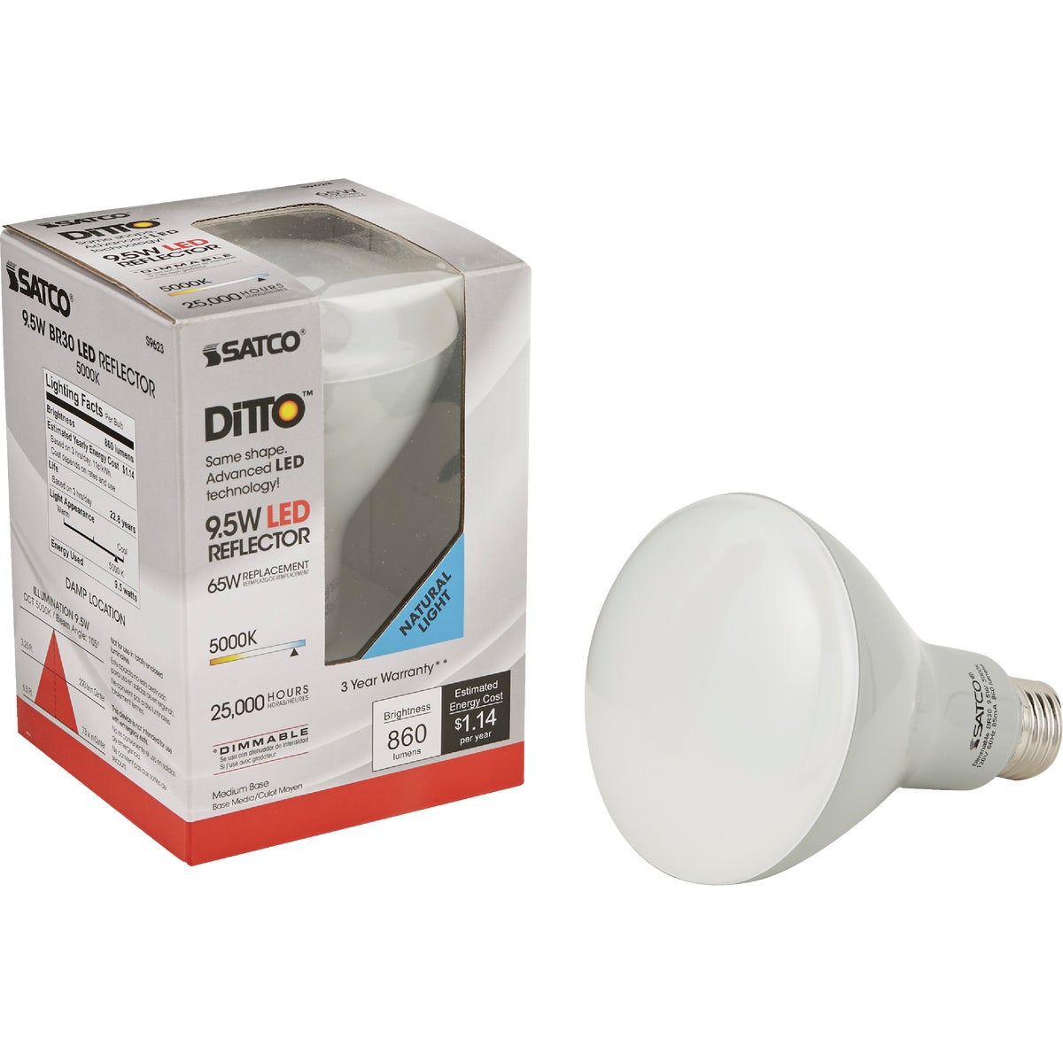 Satco Ditto 65W Equivalent Natural Light BR30 Medium Dimmable LED Floodlight Light Bulb