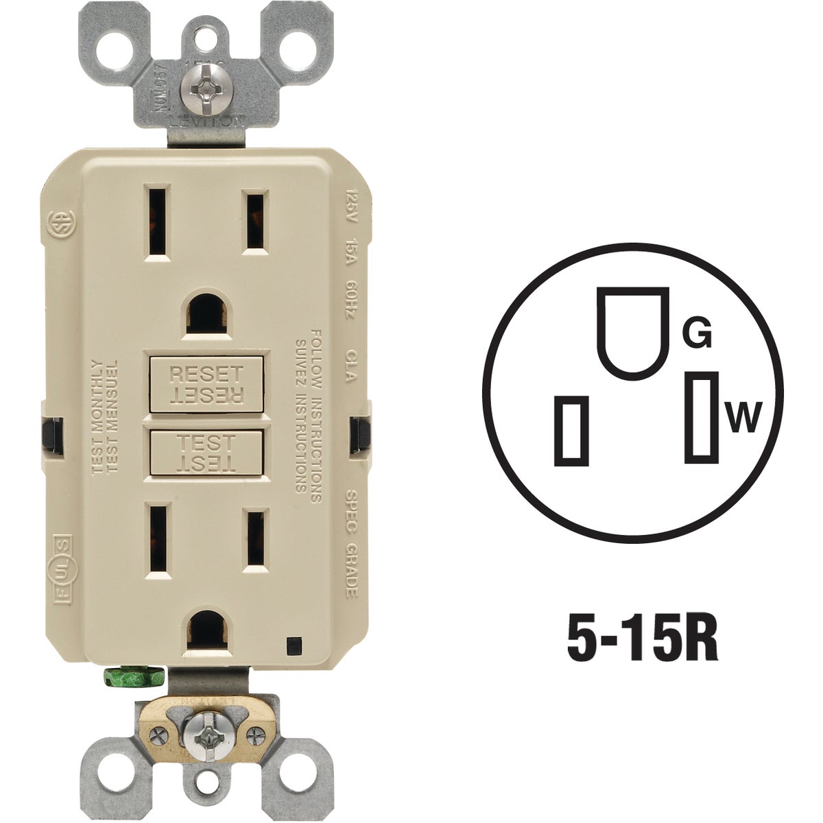 Leviton SmartLockPro Self-Test Rounded Corner GFCI Outlet