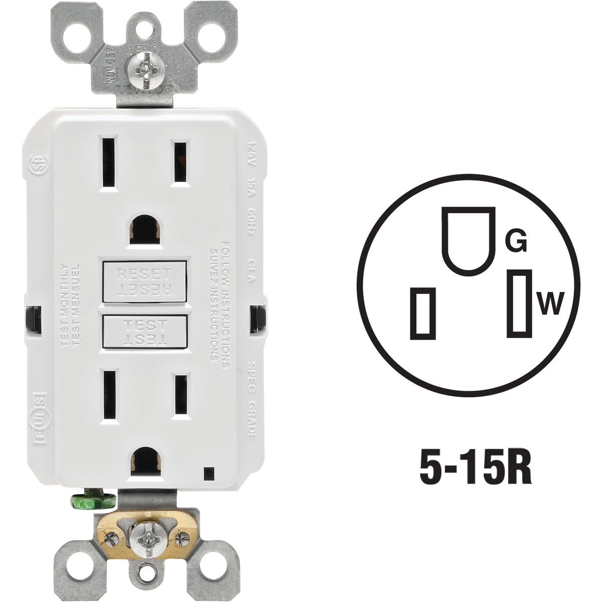 Leviton SmartLockPro Self-Test Rounded Corner GFCI Outlet