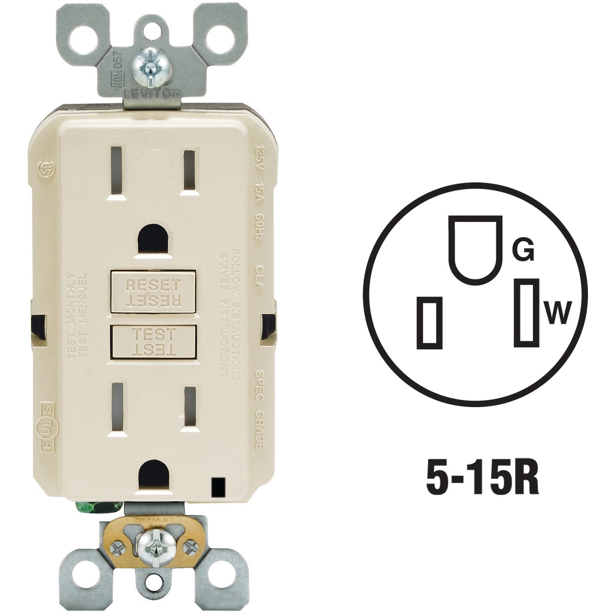 Leviton SmartLockPro Self-Test Tamper Resistant GFCI Outlet