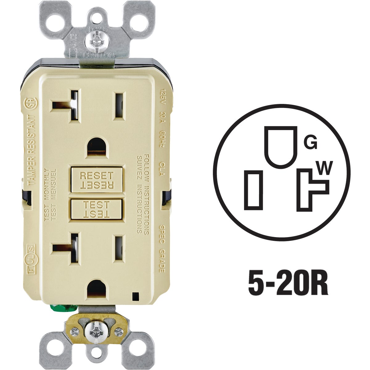 Leviton SmartLockPro Self-Test Tamper Resistant GFCI Outlet