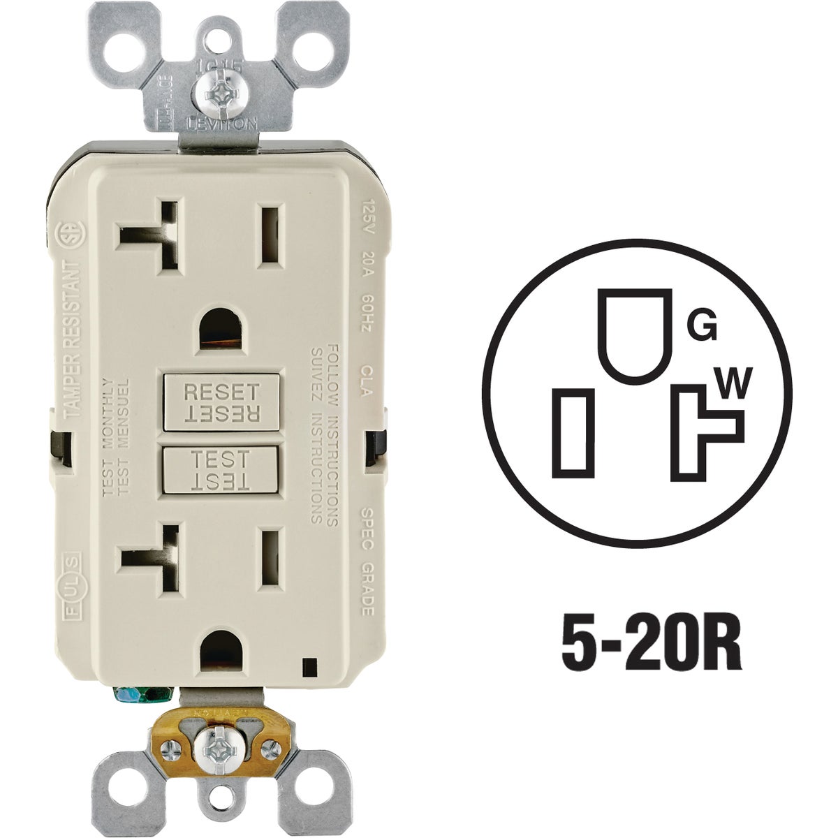 Leviton SmartLockPro Self-Test Tamper Resistant GFCI Outlet