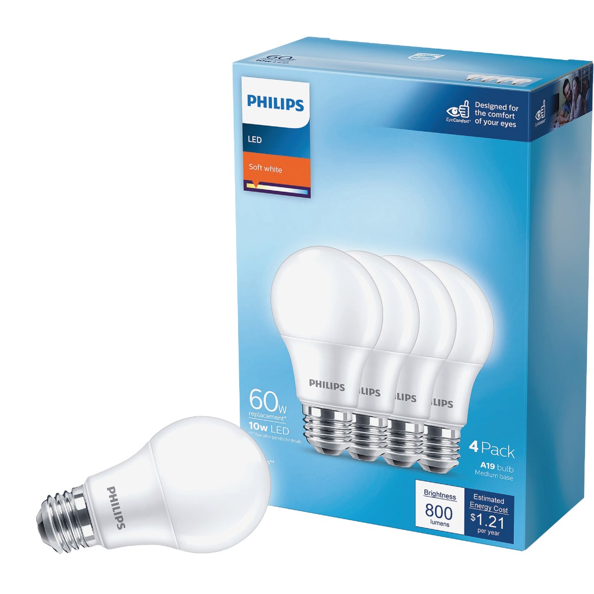 Philips 60W Equivalent Soft White A19 Medium LED Light Bulb (4-Pack)