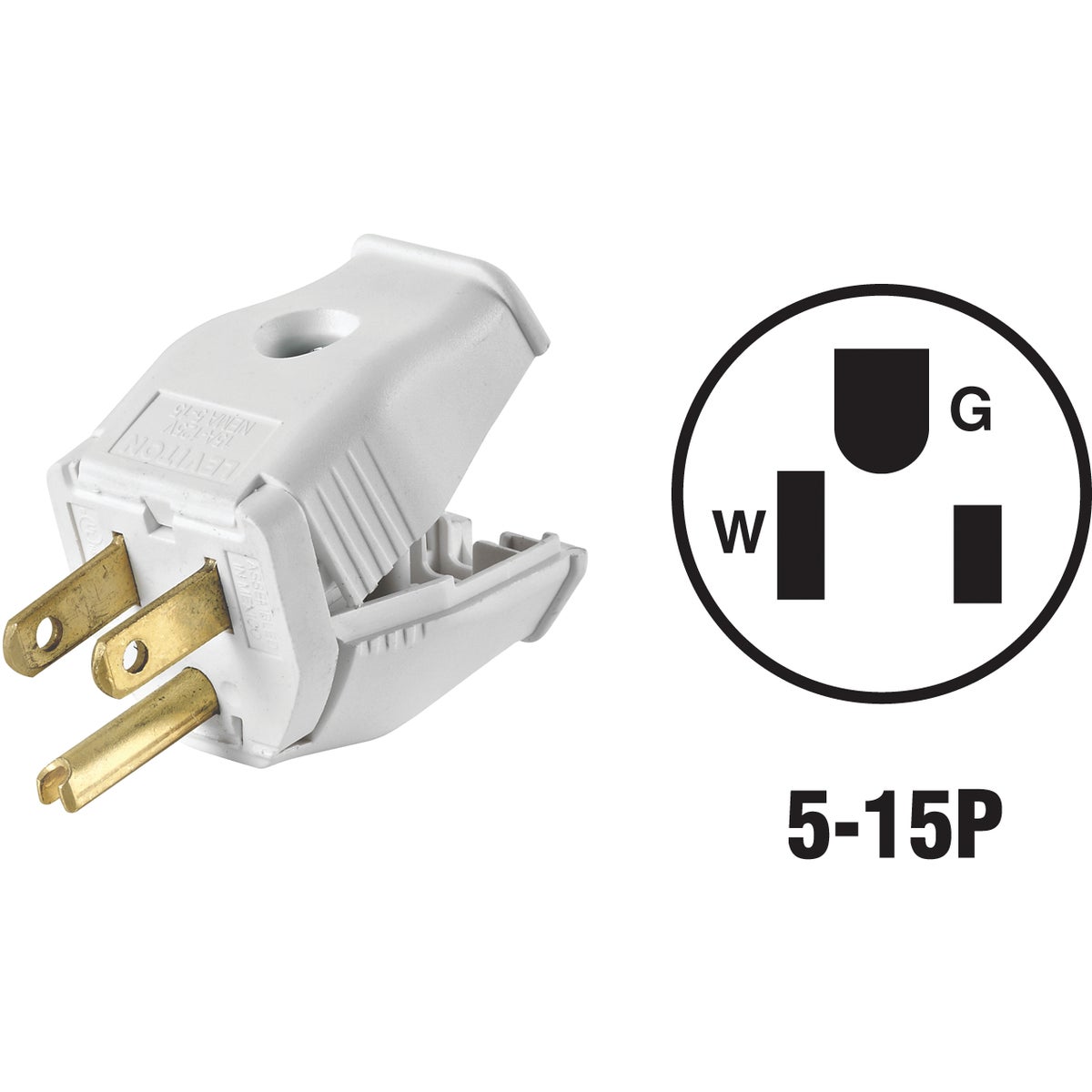 Leviton 15A 125V 3-Wire 2-Pole Clamp Tight Cord Plug, White