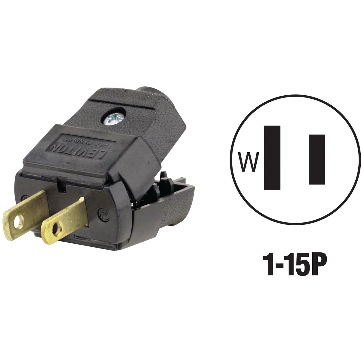 Leviton 15A 125V 2-Wire 2-Pole Hinged Cord Plug, Black