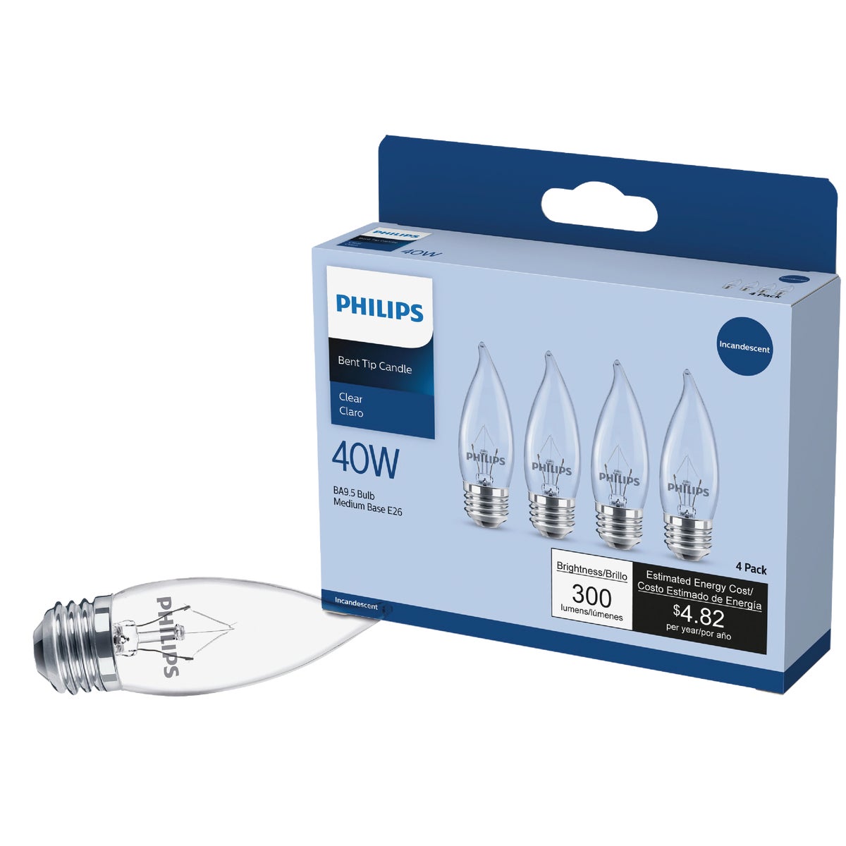 Philips DuraMax 40W Clear Medium BA9.5 Incandescent Bent Tip Light Bulb (4-Pack)