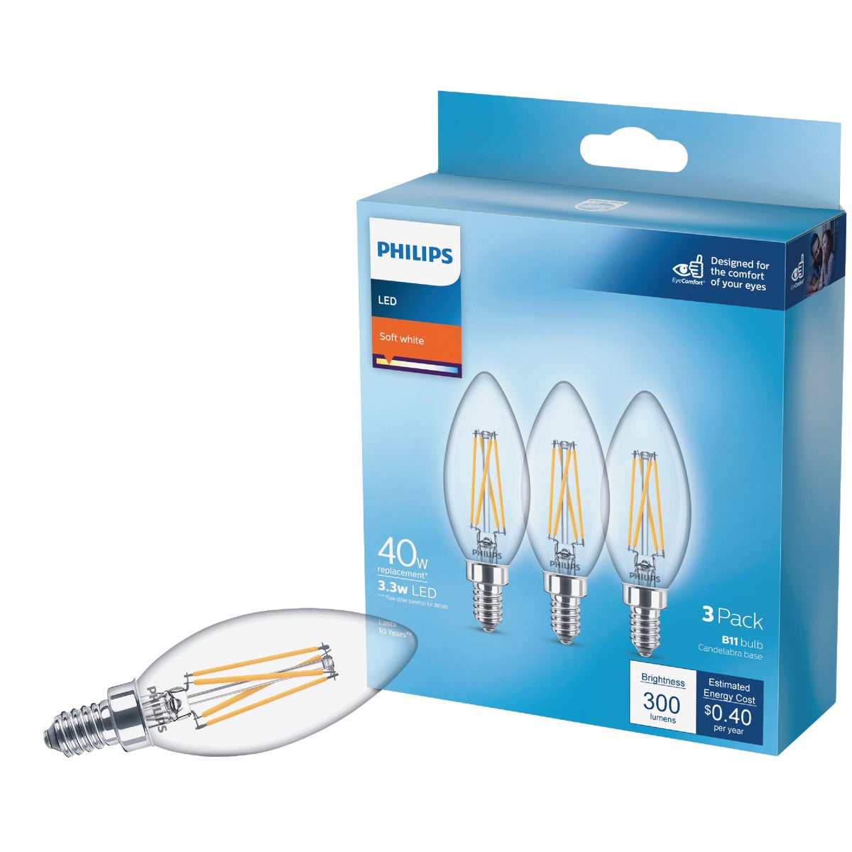 Philips 40W Equivalent Soft White B11 Candelabra Clear LED Decorative Light Bulb (3-Pack)
