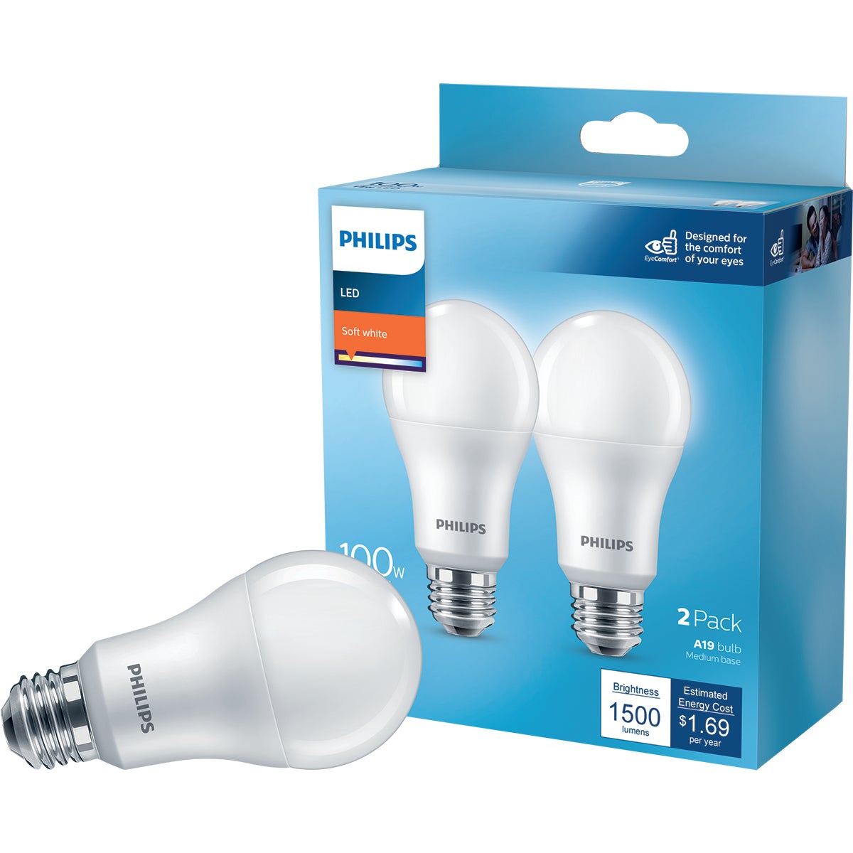 Philips 100W Equivalent Soft White A19 Medium LED Light Bulb (2-Pack)