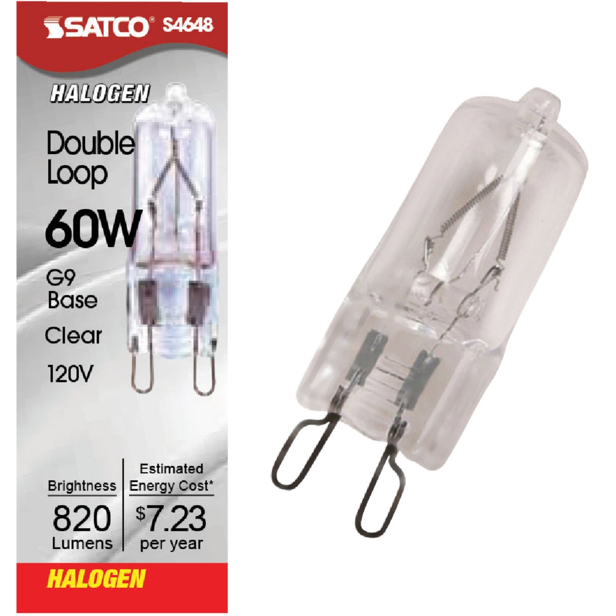 Satco 60W 120V Clear Double Loop Base T4 Halogen Special Purpose Light Bulb