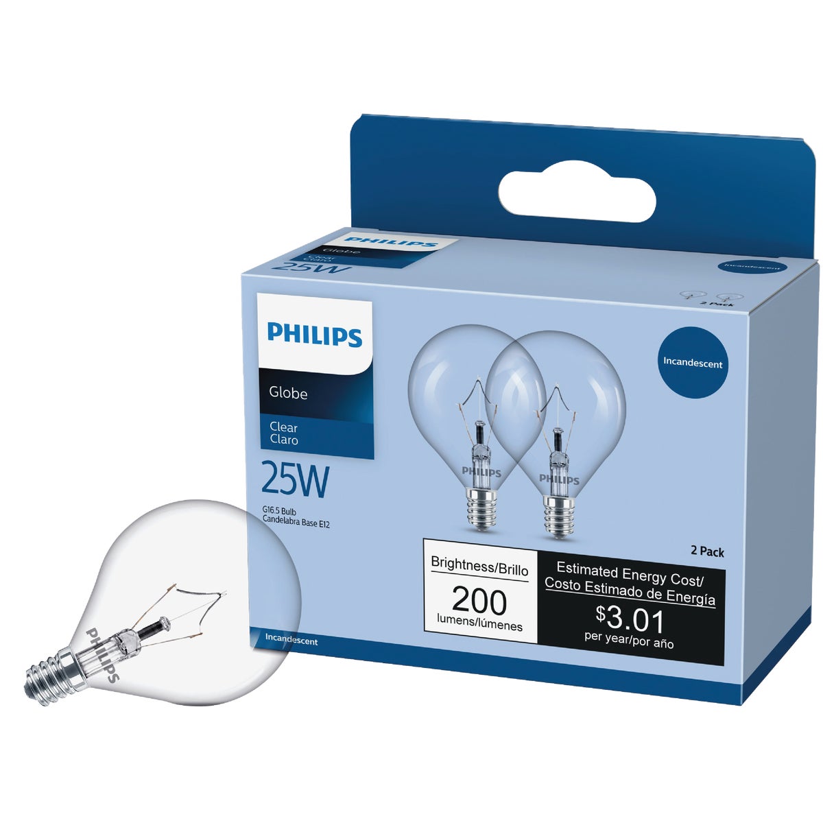 Philips DuraMax 25W Clear Candelabra G16.5 Incandescent Globe Light Bulb (2-Pack)