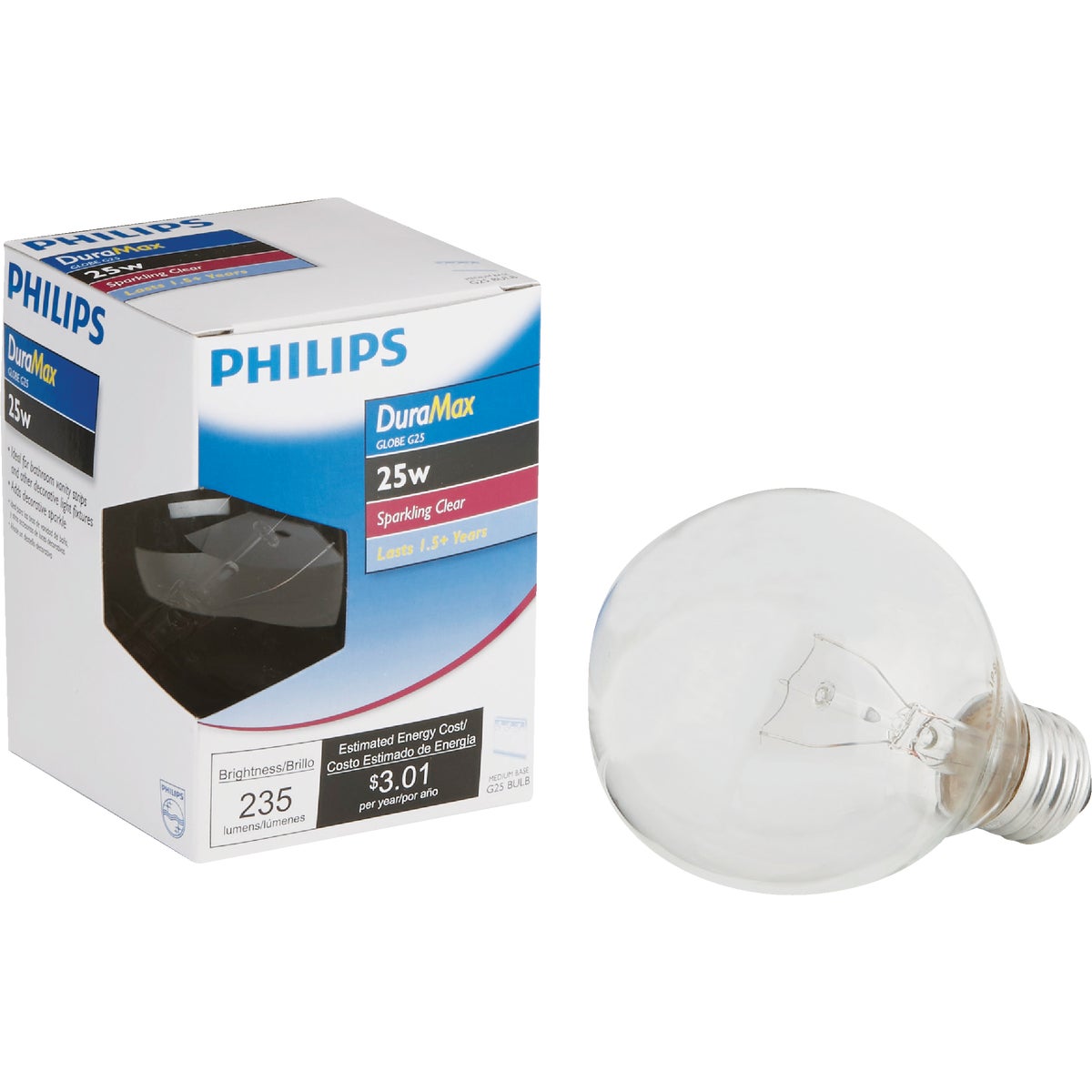 Philips DuraMax 25W Clear Medium G25 Incandescent Globe Light Bulb