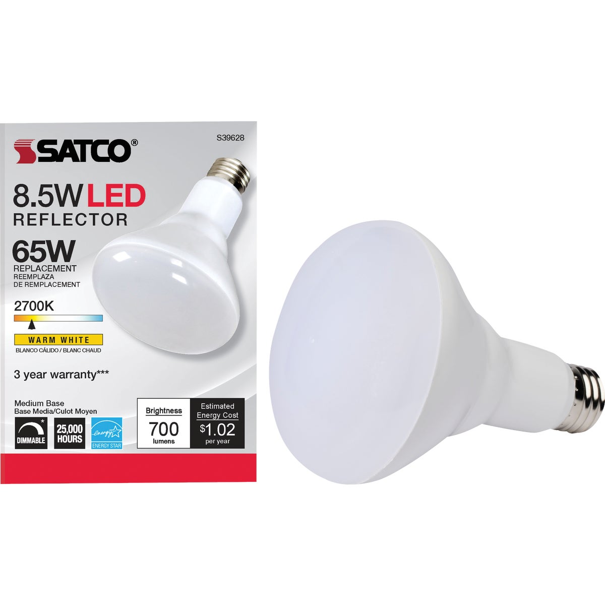 Satco Ditto 65W Equivalent Warm White BR30 Medium Dimmable LED Floodlight Light Bulb