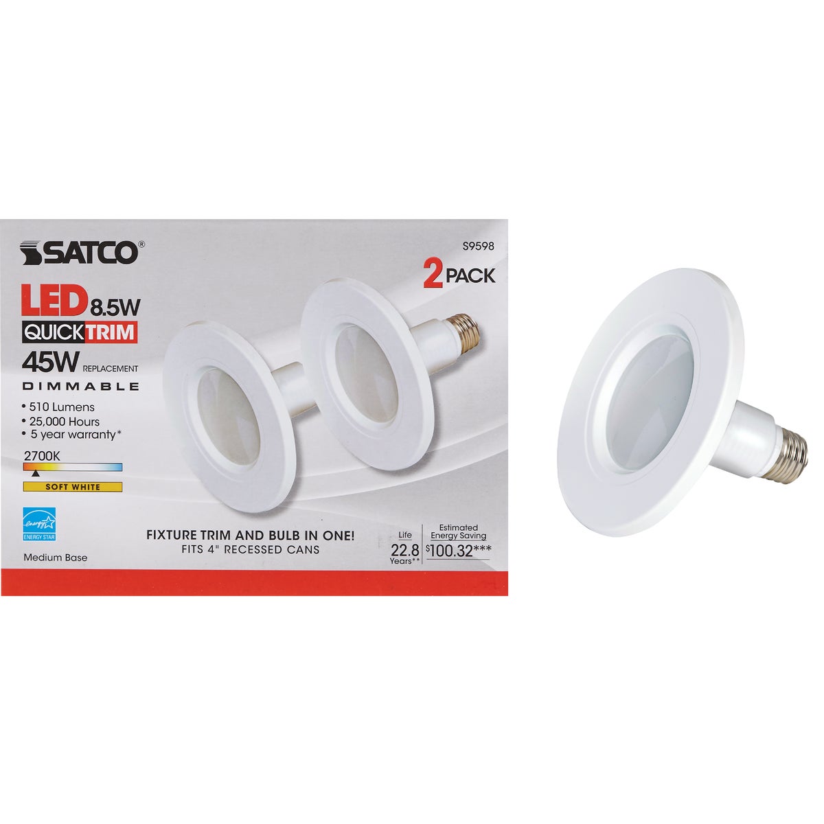 Satco 4 In. Retrofit White LED Recessed Light Kit (2-Pack)