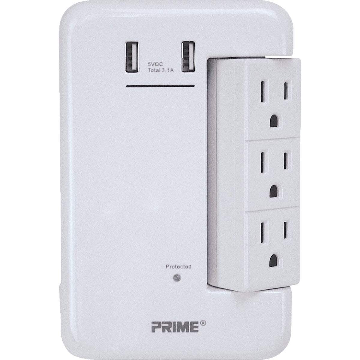 Prime Wire & Cable 6 Power & 2 USB White Rotating Surge Tap USB Charger