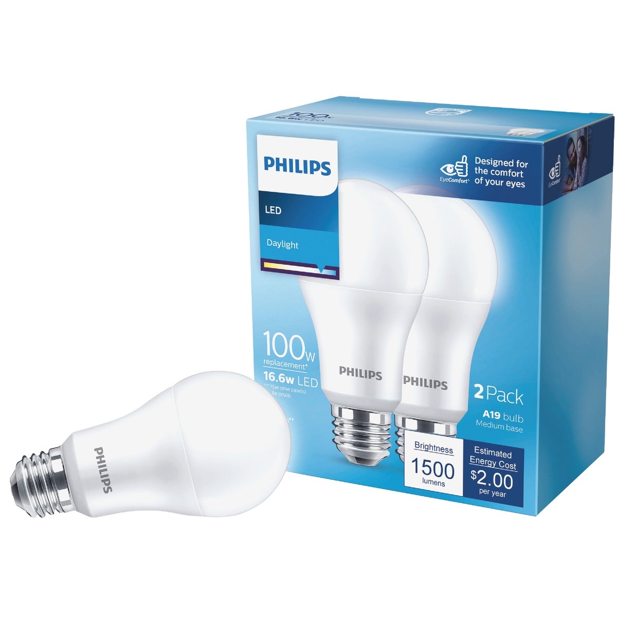 Philips 100W Equivalent Daylight A19 Medium LED Light Bulb (2-Pack)